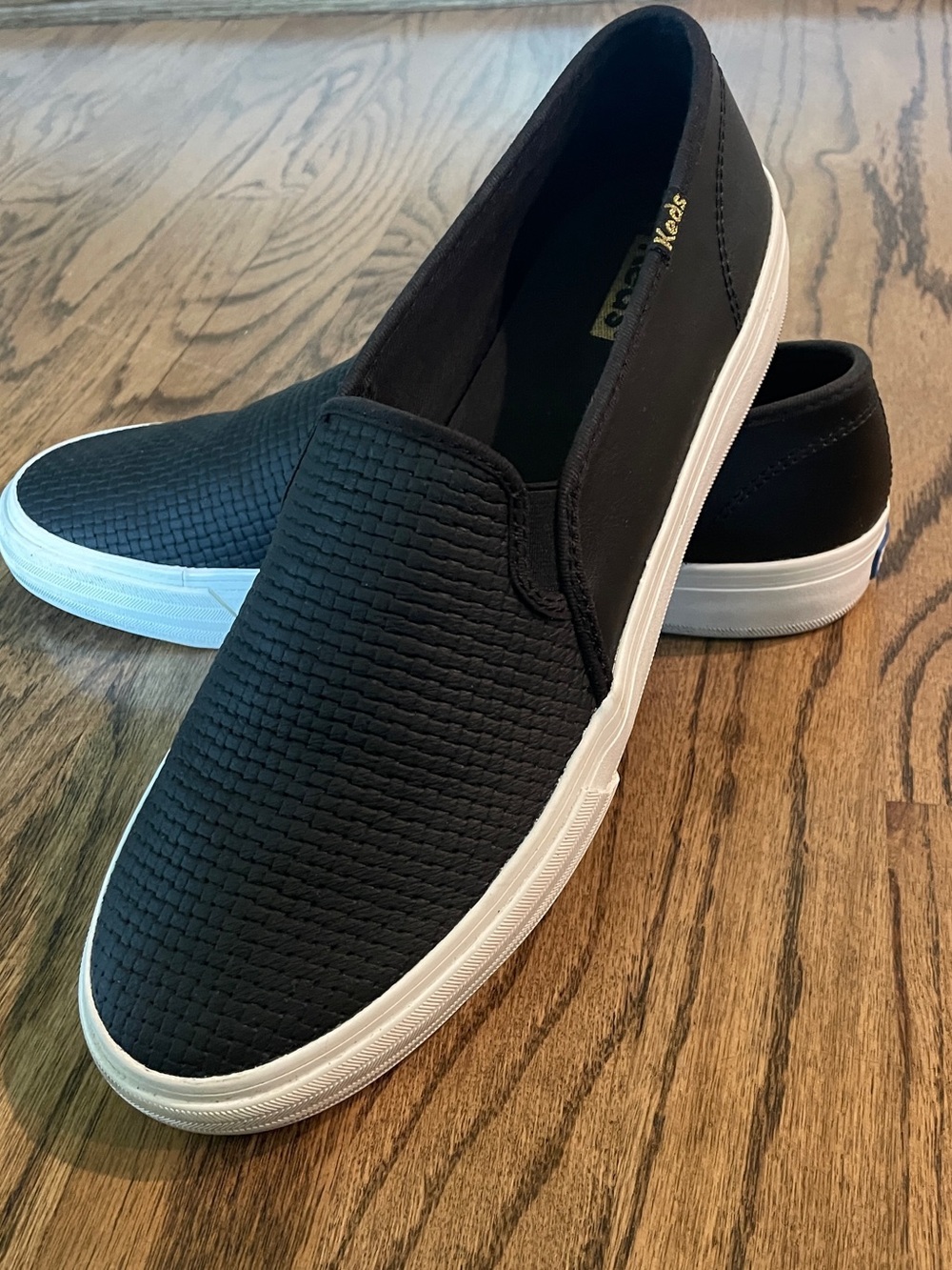 Keds Black Perforated Leather Slip-On Sneakers size 10